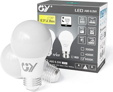 GY Bombilla con Sensor de Movimiento E27 Led, 6.5W (Eq. 75W) 1050LM 6500K Blanco Frío, Bombillas Led E27 de Ahorro de Energía para Escaleras Porches Garaje Pasillo, Paquete de 2